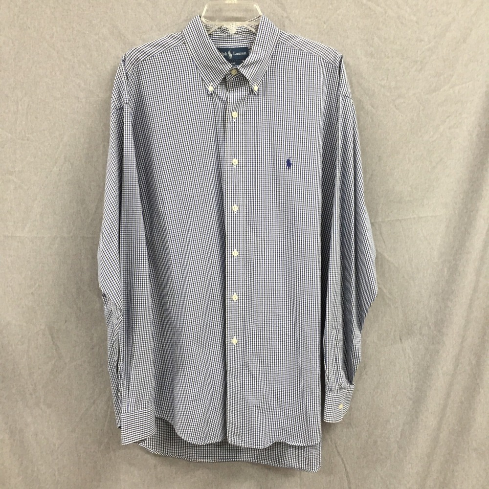 Ralph Lauren Blake Shirt Mens XL Blue 2-ply Cotton Button Down Long Sleeve